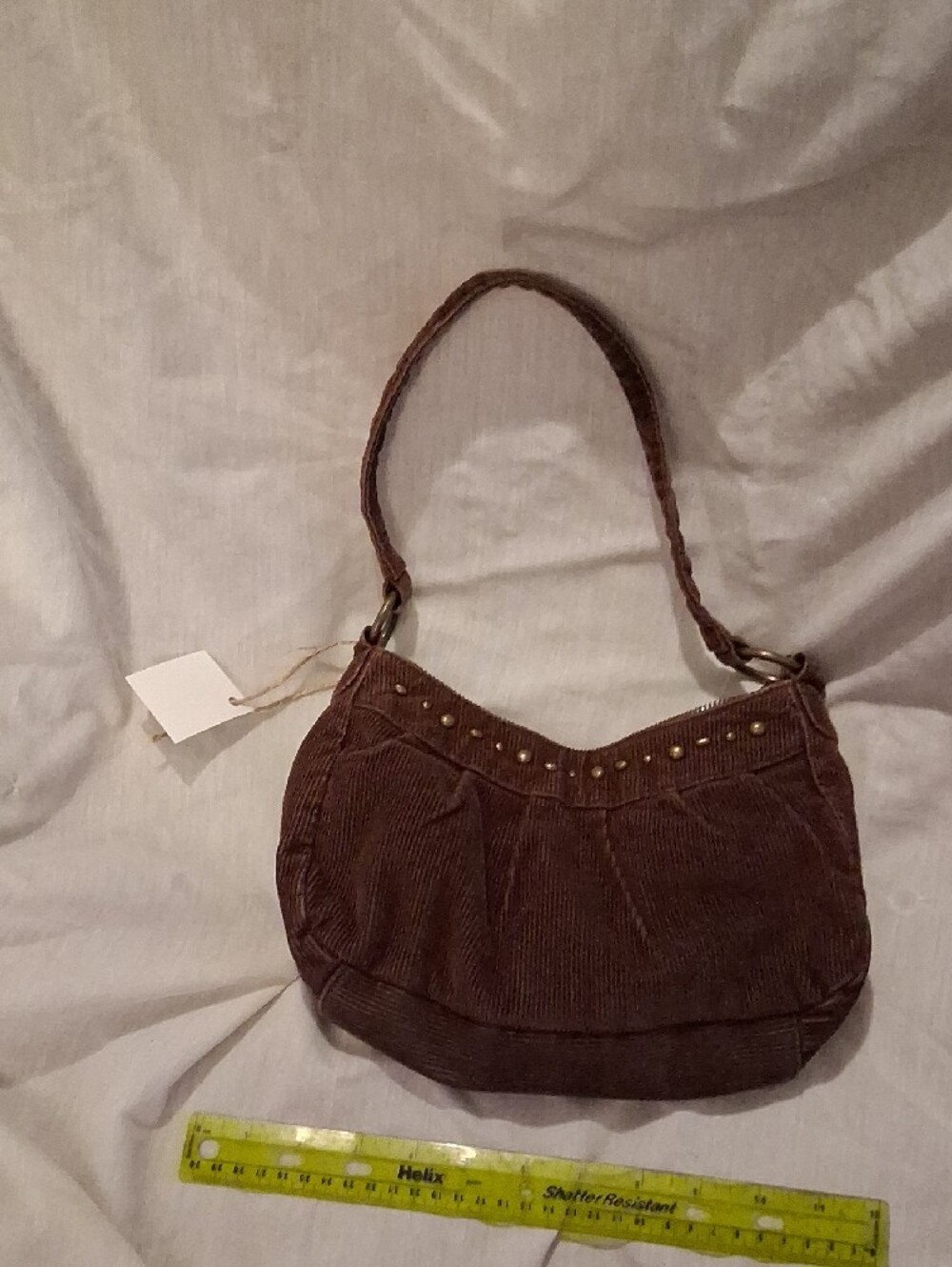 Aeropostale Brown Corduroy Shoulder Bag with Stud Accents - Picture 3 of 4